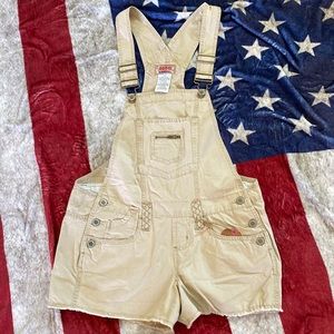 Thin tan khaki bib overall shorts. Size 11.